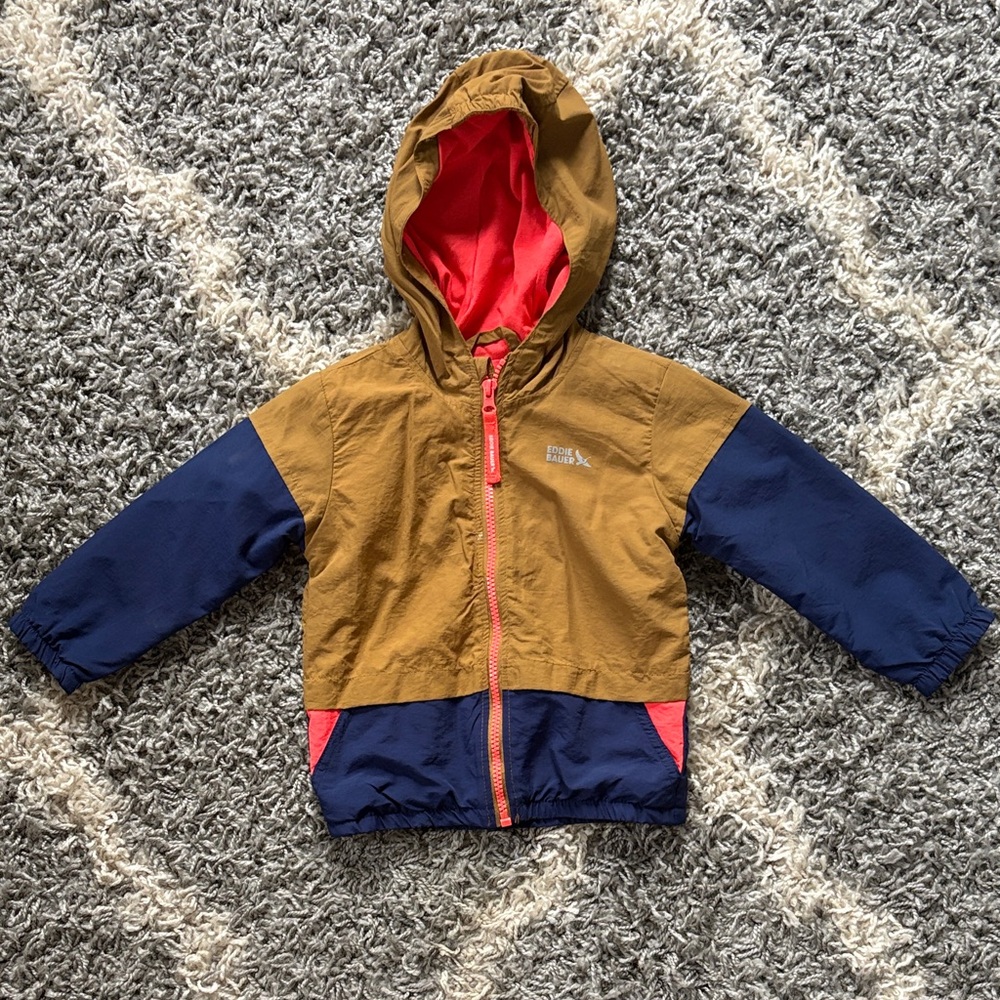 Brown and Navy Hooded Eddie Bauer Jacket